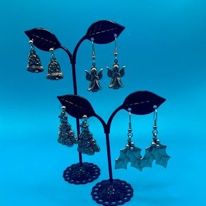 4 Sets of Vintage Pewter Christmas Earrings